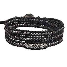 【中古】【輸入品・未使用】KELITCH Skull Wrap Bracelet Black Alloy Beaded Bracelets on Genuine Leather Chain Black Leather Rope for Punk Style 商品カテゴリー: レ