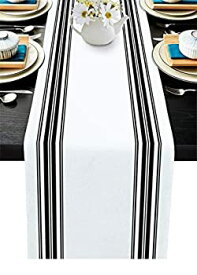 【中古】【輸入品・未使用】PIEPLE Table Runner-Cotton Linen-Long 120 Inch Holiday Dresser Scarves, Abstract Geometry Black White Stripe, Tablerunner for Kitchen C