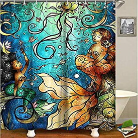 【中古】【輸入品・未使用】LIVILAN Mermaid Shower Curtain, Jellfish Fabric Bathroom Curtains Set with Hooks Marine Ocean Animals Bathroom Decor Washable 72x72 Inc