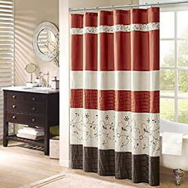 【中古】【輸入品・未使用】Madison Park Serene Shower Curtain Faux Silk Embroidered Floral Machine Washable Modern Home Bathroom Decorations, 72x72, Spice [並行輸