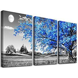 【中古】【輸入品・未使用】Wall Art For Living Room black and white Blue tree moon Canvas Wall Decor for Home artwork Painting 12 inch x 16 inch 3 Pieces Canvas P