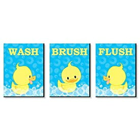 【中古】【輸入品・未使用】Ducky Duck - Kids Bathroom Rules Wall Art - 7.5” x 10” - Set of 3 Signs - Wash, Brush, Flush [並行輸入品]