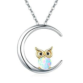 【中古】【輸入品・未使用】JUSTKIDSTOY Owl Necklace Sterling Silver Opal Owl Necklace Crescent Moon Pendant Owl Jewelry Gifts for Women Owl Lovers,for Mom Mother'