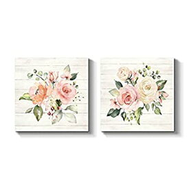 【中古】【輸入品・未使用】Flowers Picture Wall Art Print: Floral Painting Blossom Artwork on Wrapped Canvas for Bedroom or Office (12'' x 12'' x 2 Panels) 商品カ