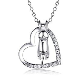 【中古】【輸入品・未使用】Van Chloe Women Necklace 925 Sterling Silver Love Heart Cat Pendant CZ White Gold Plated Necklace Women Girls Jewelry Gift [並