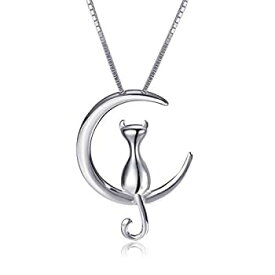 【中古】【輸入品・未使用】S.Leaf Cat Moon Necklace Sterling Silver Necklaces for Women Cat Necklace [並行輸入品]