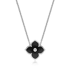 【中古】【輸入品・未使用】Lavari Jewelers Flora Sterling Silver Black Onyx and Cubic Zirconia Necklace - 16” - 18” [並行輸入品]