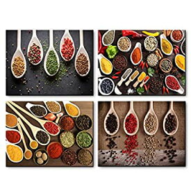【中古】【輸入品・未使用】Biuteawal- 4 Piece Wall Art Sets Spice and Spoon Vintage Canvas Wall Art Kitchen Pictures Wall Decor Framed Still Life Paintings Print
