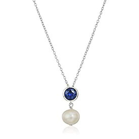 【中古】【輸入品・未使用】.925 Sterling Silver Bezel-Set Gemstone and 8mm Freshwater Cultured Pearl Drop 3/4" Pendant Necklace on 18" Chain - Choice of Birthston