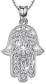 【中古】【輸入品・未使用】Aniu 925 Sterling Silver Necklace for Women, Hamsa Hand of Fatima Evil Eye Pendant with Cubic Zirconia, Comes with Black Jewelry Gift B