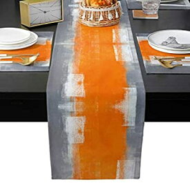 【中古】【輸入品・未使用】Flouky Placemats Set of 6 with Table Runners,Non Slip Washable Table Mats Sets,Orange and Grey Abstract Art Texute Dining Table Runner