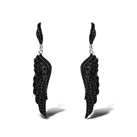 【中古】【輸入品・未使用】Santuzza 925 Sterling Silver Angel Wing Black Spinel Drop Earrings Lucky Ear Dangles for Gift to Women Girls Chirsmas Birthday Thanksgi