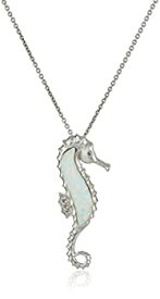 【中古】【輸入品・未使用】Jewelili Sterling Silver Created Opal and Natural White Diamond Accent Seahorse Pendant Necklace, 18" Rolo Chain [並行輸入品]