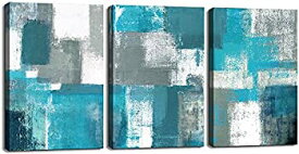 【中古】【輸入品・未使用】Abstract Wall Art Decor Canvas Blue Teal Modern Paintings Large Framed Ready To Hang Prints Boho Grey White Artwork for Living Room Bat