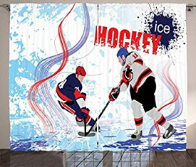 【中古】【輸入品・未使用】Hockeyカーテンby Ambesonne、2つのアイスホッケー選手Cartoon Style Onグランジ抽象Skating Rink背景、リビングルームベッドルームウィンドウド