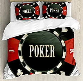 【中古】【輸入品・未使用】Poker Tournament Decorations布団カバーセットby Ambesonne、カジノチップwith Poker WordでセンターリッチGamblerアイコン、装飾寝具セットwit