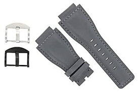 【中古】【輸入品・未使用】24?mm Genuine Watch Strap SmoothのバンドのベルRoss br-01-br-03グレー# 8b 24mm Grey / Buckle Color - Black