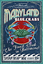 【中古】【輸入品・未使用】Baltimore, Maryland - Blue Crabs Vintage Sign (24x36 Giclee Gallery Print, Wall Decor Travel Poster) by Lantern Press