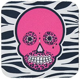 【中古】【輸入品・未使用】(set-of-4-Soft) - 3dRose cst_35552_1 Day of The Dead Skull-Dia De Los Muertos-Zebra and Leopard Animal Print-Pink-Soft Coasters, Set of