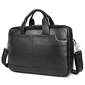 【中古】【輸入品・未使用】Augus Genuine Full Grain Leather Laptop Briefcase for Men 15.6 Inch Laptop Bag Messenger Tote Bags With YKK Zipper Black