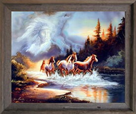 【中古】【輸入品・未使用】Horse runs in Lake with Indian Spirit壁装飾古板額入り写真アートプリント( 19?x 23?)