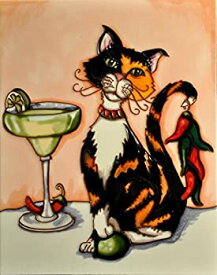 【中古】【輸入品・未使用】カクテルCat with Calico Cat & Margarita???装飾セラミックアートタイル???11?" x14?" En Vogue