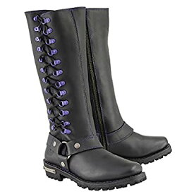 【中古】【輸入品・未使用】Milwaukee Leather MBL9366 Ladies Black 14 Inch Leather Harness Boots with Purple Accent Lacing -