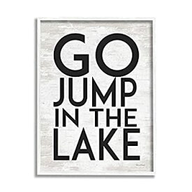 【中古】【輸入品・未使用】Stupell Industries Go Jump in The Lake フレーズ Minimal Rusticデザイン、 Lettered and Lined ホワイトフレームウォールアート 24 x 30 グレ