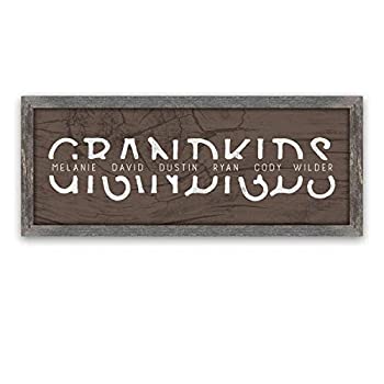 Grandkids 祖父母へのパーソナライズアートギフト 素朴な木目 13.5インチx32.5インチ フレーム入りキャンバス