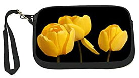 【中古】【輸入品・未使用】ブラック背景に黄色いマクロチューリップのジッパー付きコインポーチ - 小銭入れ - カメラケース - MP3ケース