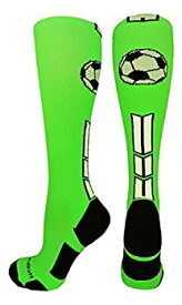 【中古】【輸入品・未使用】(Large, Neon Green/Black/White) - MadSportsStuff Soccer Ball Logo Over the Calf Socks (In Multiple Colours)