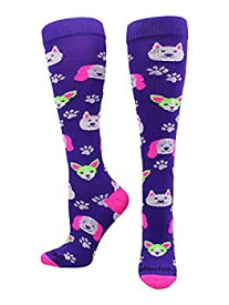 【中古】【輸入品・未使用】(Small, Purple/Neon Pink) - MadSportsStuff Neon Puppy Dogs Over The Calf Athletic Socks