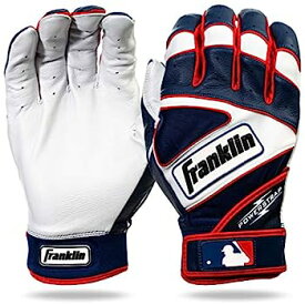 【中古】【輸入品・未使用】(Adult X-Large, Pearl/Navy/Red) - Franklin Sports MLB Powerstrap Batting Gloves