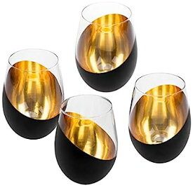 【中古】【輸入品・未使用】MyGift マットブラック & ゴールド ステムレス ワイングラス 4個セット エレガント アニバーサリー ワイングラス