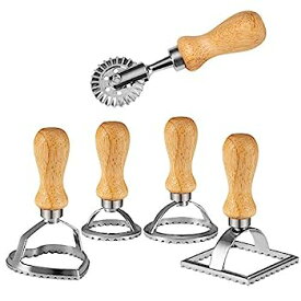【中古】【輸入品・未使用】Chrider Ravioli スタンプセット (5個セット) Ravioli メーカーカッター 木製ハンドル付き ラビオリ パスタ ダンプリング ラザニア ピエロギ リ