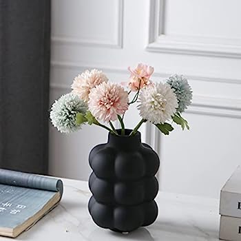 Mowtanco ブラックセラミック花瓶 小さな球形の花瓶 センターピース用 3つの床のデザイン モダンなホームデコレーション ボーホー装飾花瓶