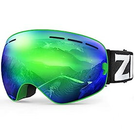 【中古】【輸入品・未使用】[Zionor] スキースノーボード用 雪眼鏡 OTGデザイン 球面 着脱式 レンズ UV保護 防曇 ライチョウ X グリーンフレームグリーンレンズ VLT 24.3%