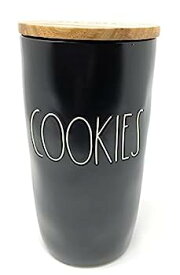 【中古】【輸入品・未使用】Rae Dunn COOKIES ジャー | キャニスター | コンテナ ブラックセラミック木製蓋
