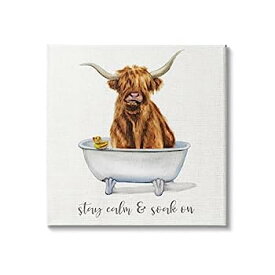 【中古】【輸入品・未使用】Stupell Industries Highland Cattle Bathtub Stay Calm Soak On Phrase、Donna Brooks によるデザインキャンバスウォールアート 17 x 17、オレ