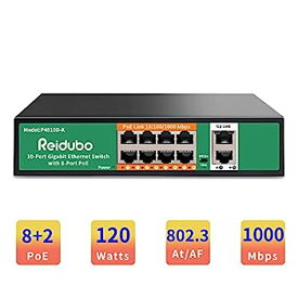 【中古】【輸入品・未使用】Reidubo 8ポート ギガビット PoEスイッチ アップリンク2個付き 1000Mbps PoEイーサネット 非管理ネットワークスイッチ 120W プラグアンドプレイ