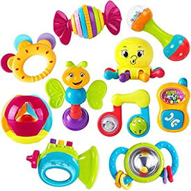 【中古】iPlay iLearn 赤ちゃん用 ガラガラ、歯固め、シェーカー、掴んで回すラトル、音の出るおもちゃ10点セット、幼少教育玩具 3、6、 9、 12ヶ月の赤