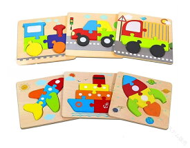知育木製パズル 教育おもちゃ 木のパズル 人気 おもちゃ 幼児用木製ジグソーパズル 1歳 2歳 3歳 色の形認知スキル学習玩具 交通機関パズル 6個 赤ちゃん 幼児 子供 男の子 女の子 子ども