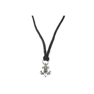 CHROME HEARTS BS FLUER PENDANT ON LEATHER BRAID W/BOLO TIPS@Nn[c@BStA y_g@U[/{`bv