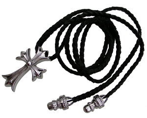 CHROME HEARTS SMALL CROSS PENDANT W/LEATHER BRAID NECKLACE Nn[c@X[NX@y_gU[@lbNX