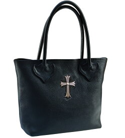 CHROME HEARTS LEATHER TOTE BAG W/LG SILVER CROSS クロムハーツ　FSレザー トートバッグ 　クロスパッチブラックレザー　シルバークロス