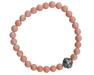 CHROME HEARTS 6MM Pink CORAL & 1 SILVER BEADS BRACELET Nn[c @sNR[@r[YuXbg NX{[