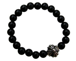 CHROME HEARTS 4MM BLACK TOURMALINE BEADS RING W/ CROSS BALL Nn[c@r[YO@ubNr[Y@Vo[NX{[ w