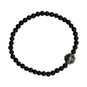 CHROME HEARTS 4MM BLACK TOURMALINE & 10MM SILVER CROSSBALL SILVER BEADS BRACELET Nn[c@r[YuXbg