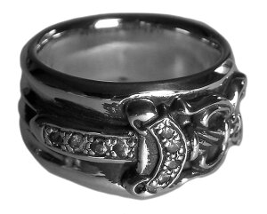 CHROME HEARTS DAGGER W/PAVE BLACK DIAMONDS RING Nn[c@_K[O