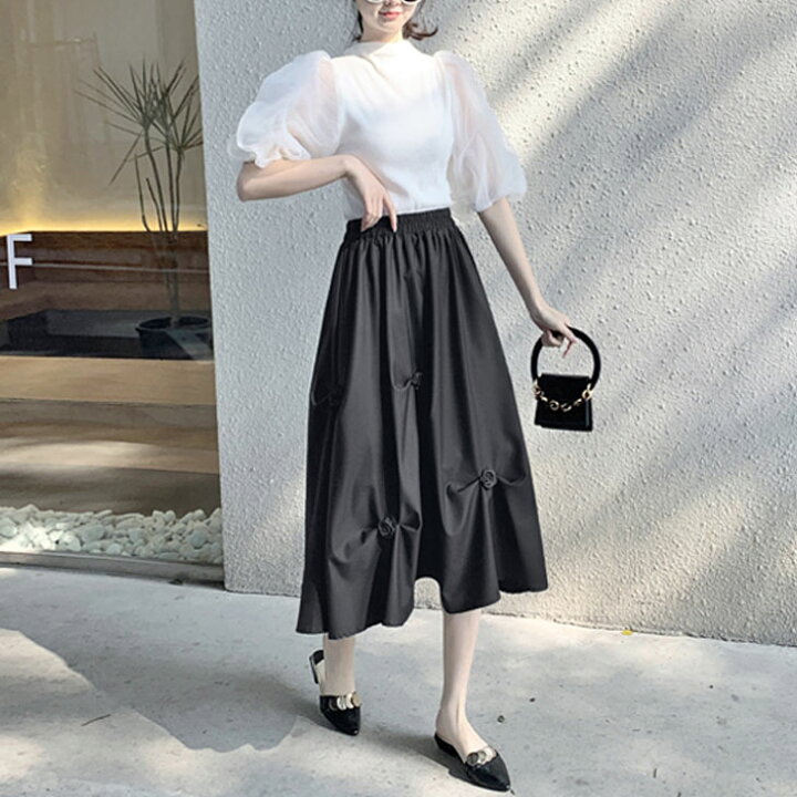 楽天市場】薔薇 モチーフ ロング スカート ボトムス ミモレ フラワー 